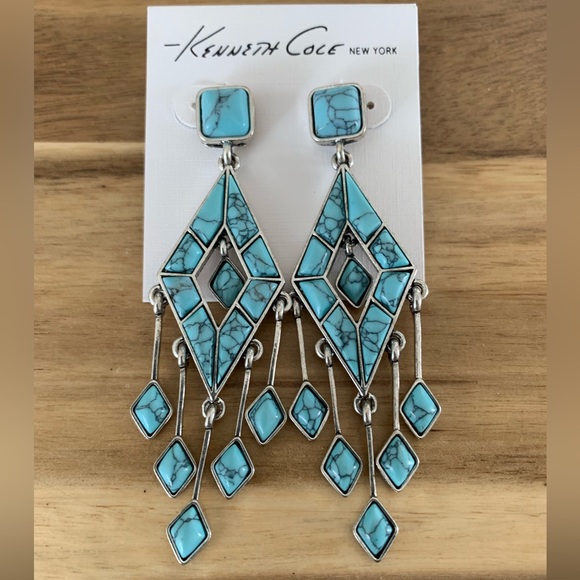 Kenneth Cole turquoise tassel drop earrings NWT - Picture 3 of 5